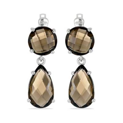 BUY 925 SILVER NATURAL SMOKY GEMSTONE BIG STONE EARRINGS